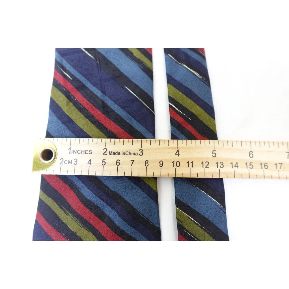 Vintage Bugatti Tie 100% Italian Silk Striped Red‎ Blue Green Mens Necktie